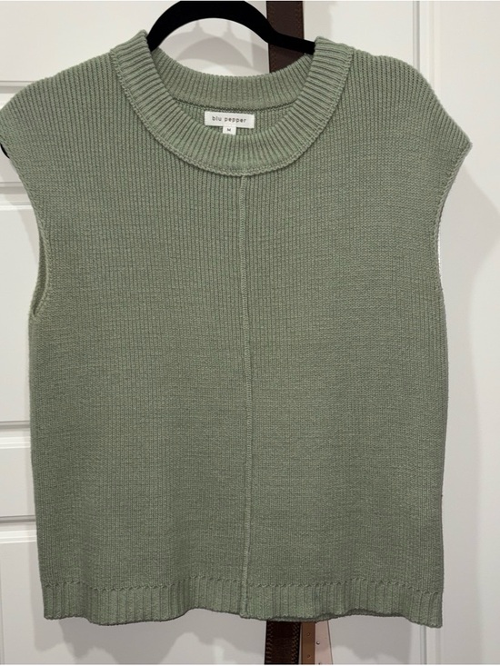 Blu Pepper Tops - Blu Pepper Sage Green Ribbed Crewneck Sleeveless Knit Top